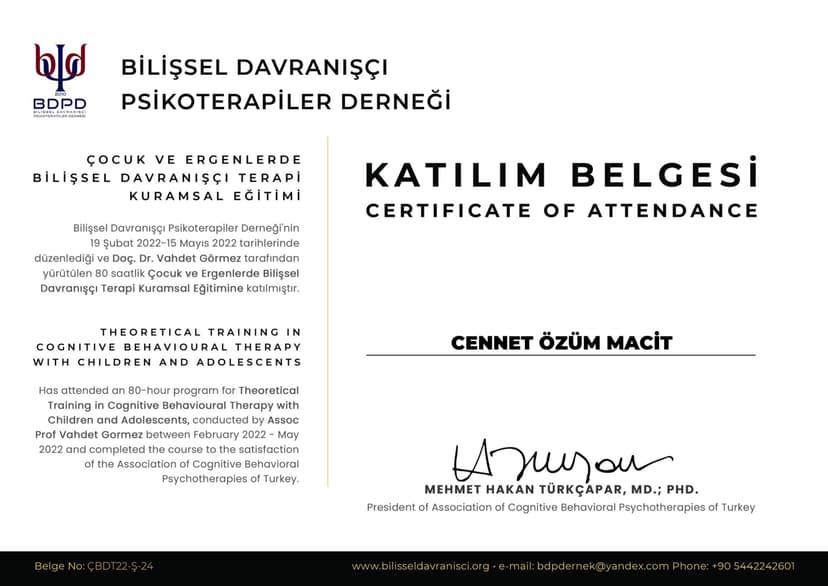Çocuk ve Ergenlerde Bilişsel Davranışçı Terapi