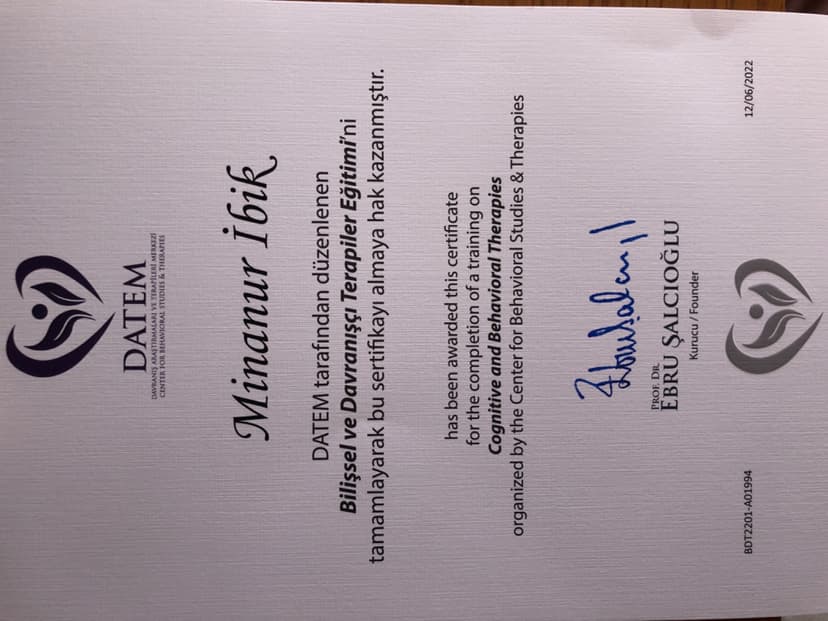 Bilişsel Davranışçı Terapi Sertifikası