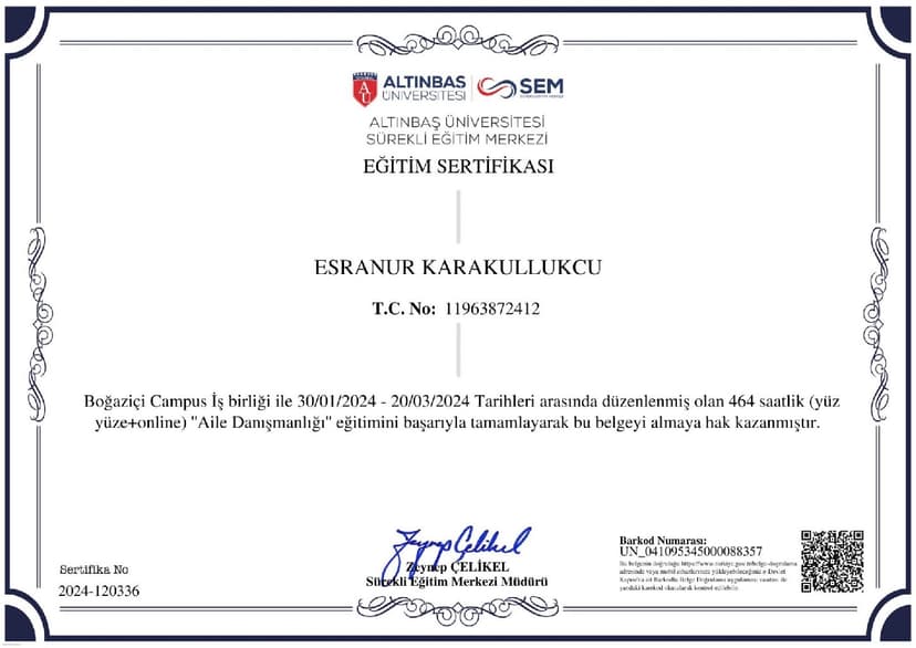 Aile Danışmanlığı sertifikası