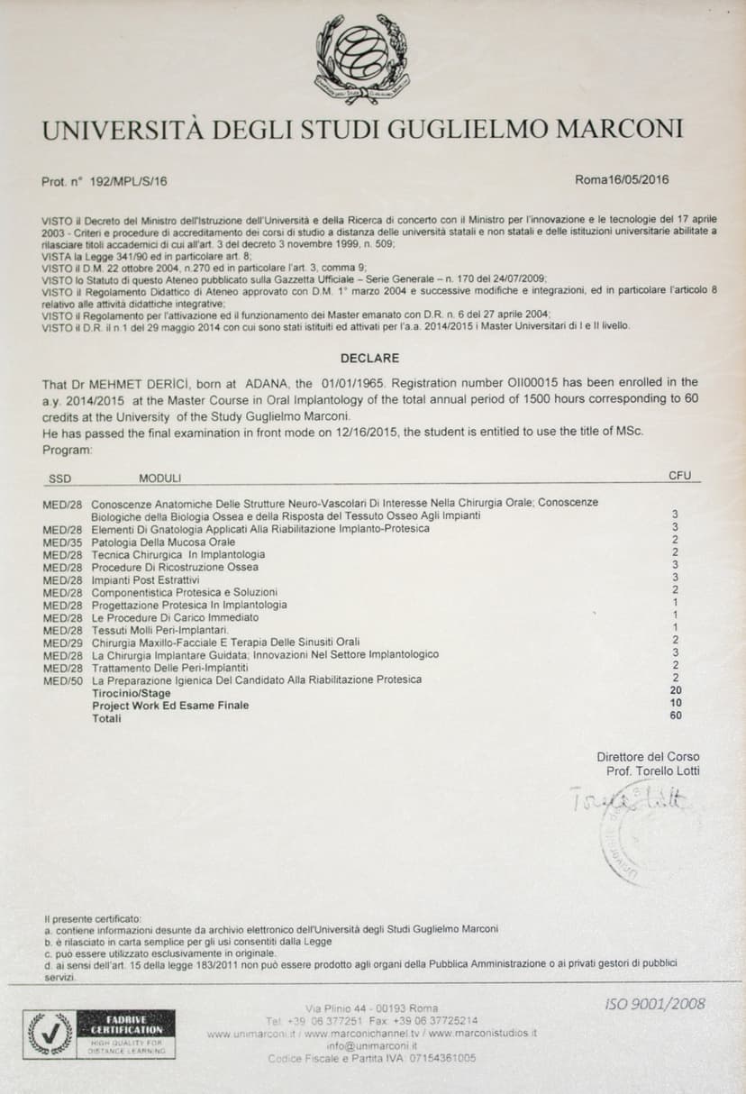 Oral Implantology of the Total Annual Period - Universita Degli Studi Guglielmo Marconi