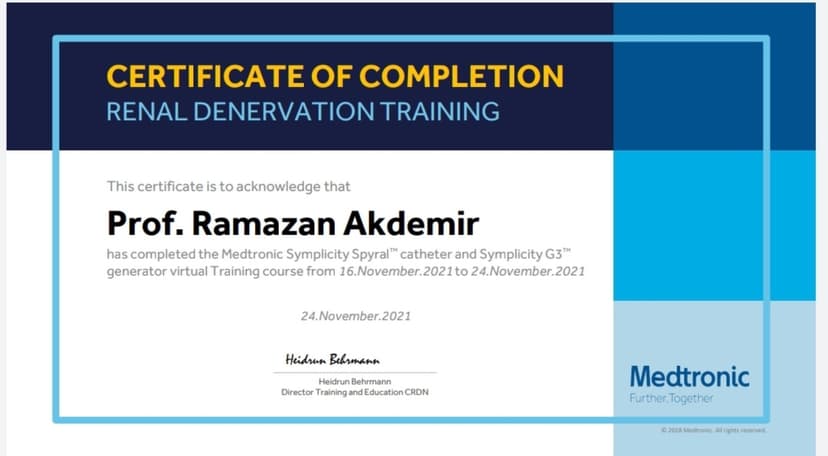 HİPERTANSİYONDA RENAL DENERVASYON SERTİFİKASI