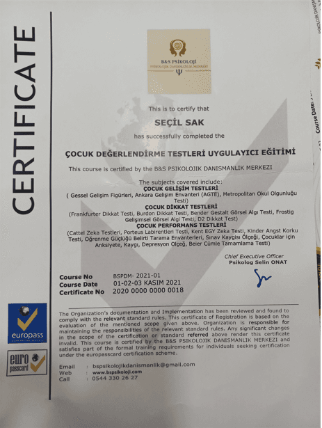 Çocuk Değerlendirme Testleri Uygulayıcı Eğitimi