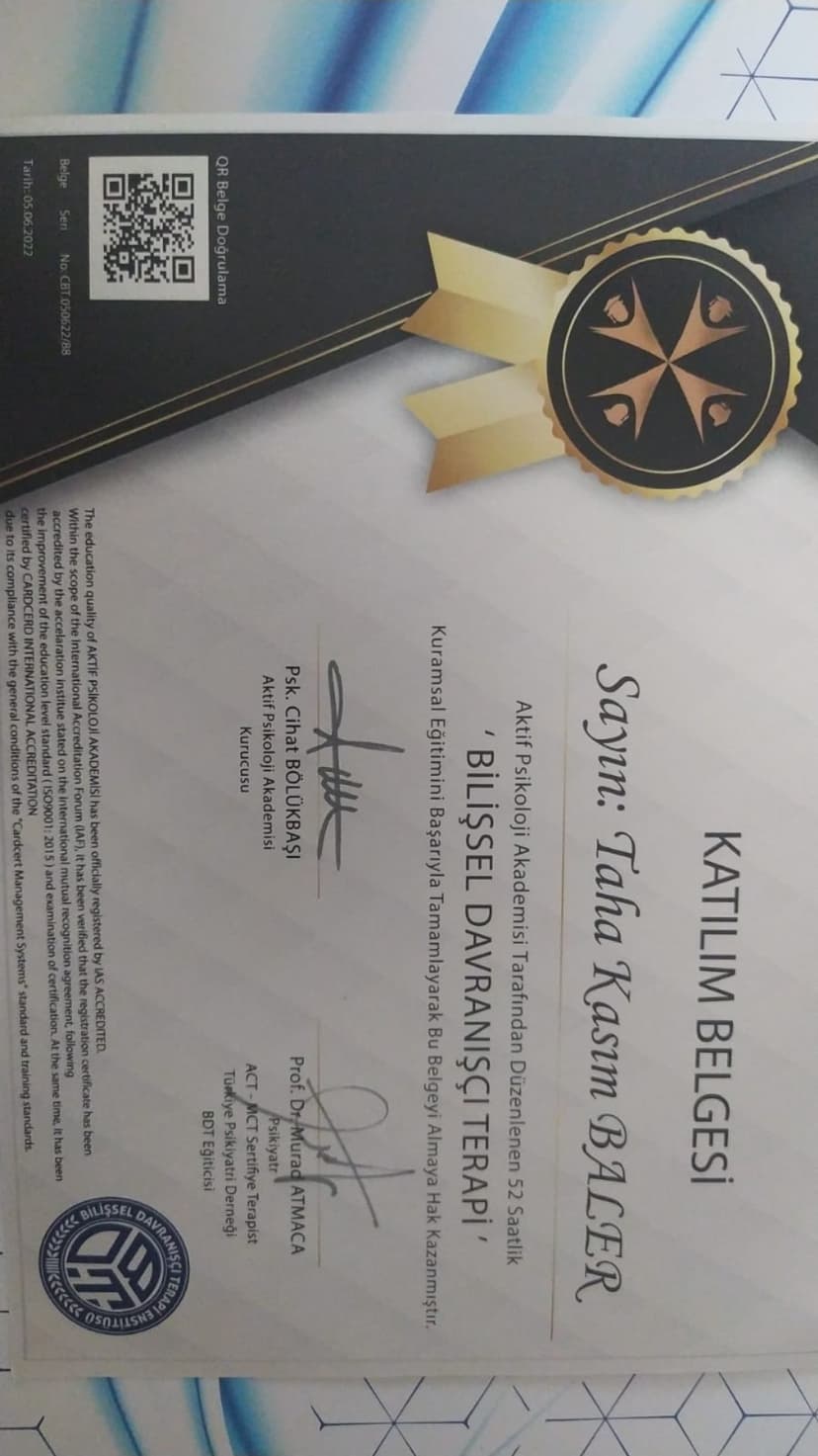 Bilişşel Davranışçı Terapi Eğitimi Aktif Psikoloji Akademisi-bilişşel Davranışçı Terapi Enstitüsü