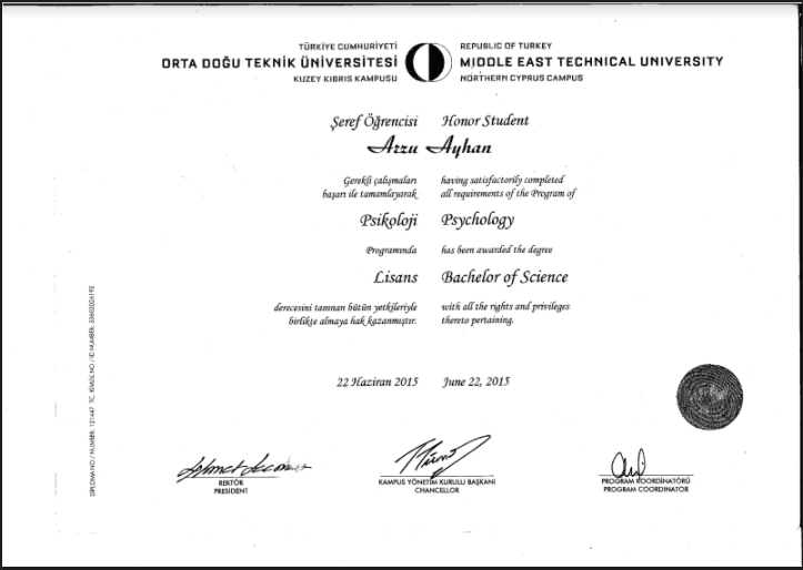 ODTÜ LİSANS DİPLOMASI