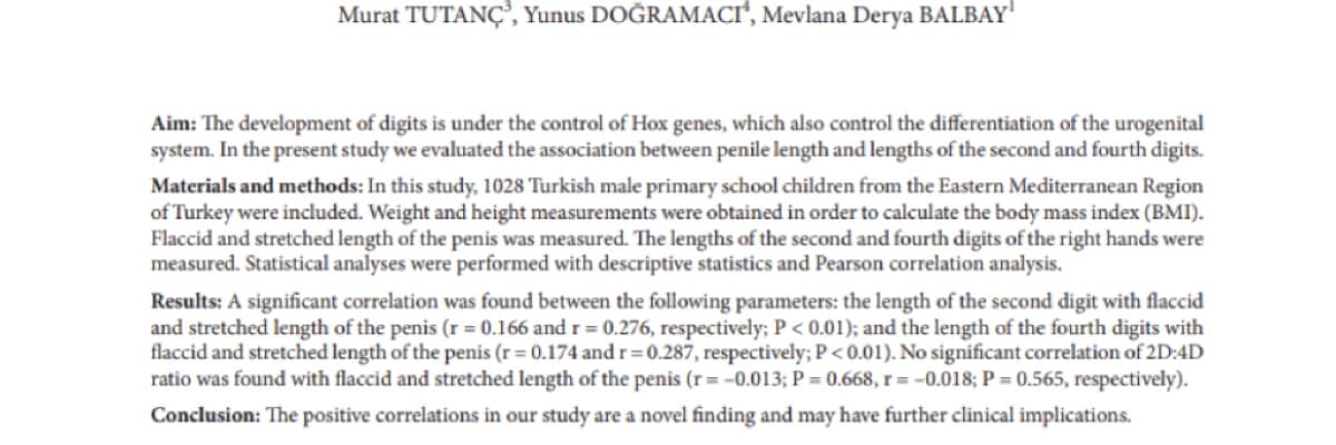 A new anthropometric measurement of penile length and its relation to second and fourth digital lengths (scı-scı expandıe)