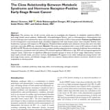 The Close Relationship Between Metabolic Syndrome and Hormone Receptor Positive Early Stage Breast Cancer