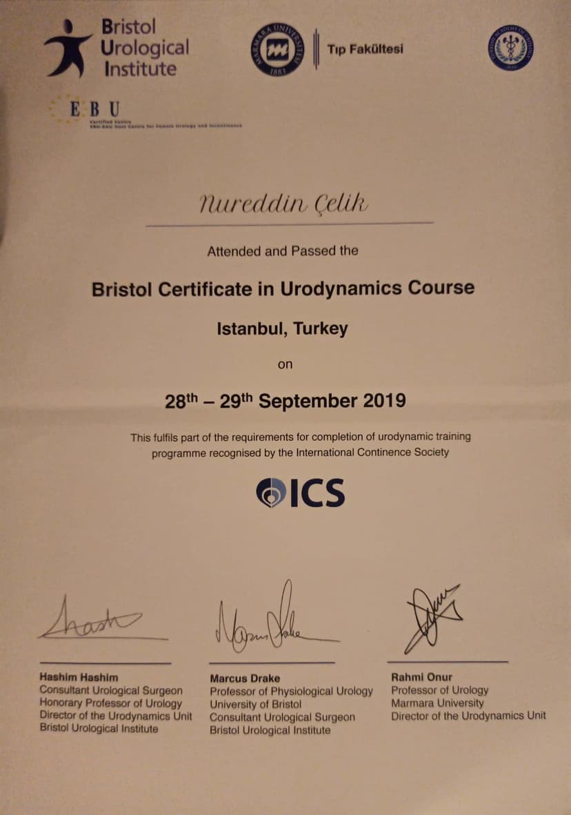 Bristol Urological İnstitute EBU: Bristol Certificate İn Urodinamics CoursE