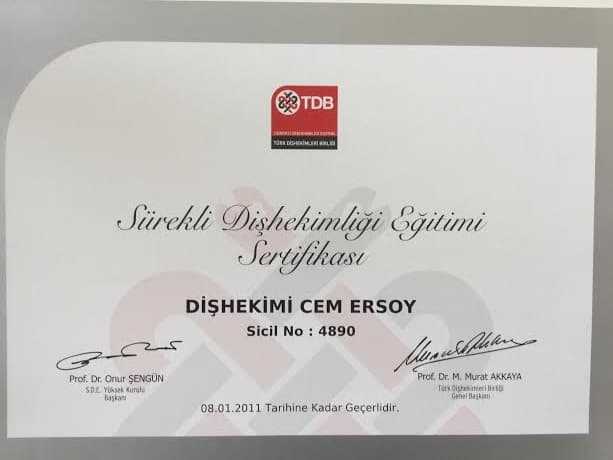 Sürekli Dişhekimliği Eğitimi Sertifikası