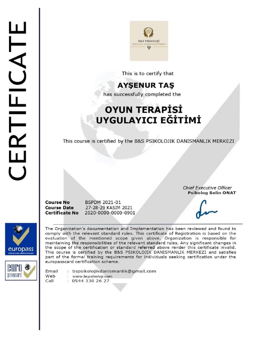 Oyun Terapisi Uygulayıcı Sertifikası
